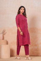 Women’s Printed Kurta Pant Set (Pink)