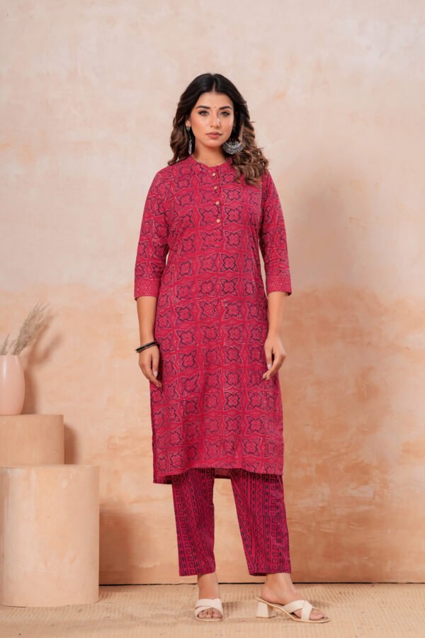 Women’s Printed Kurta Pant Set (Pink)