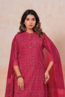 Hand Block Printed Cotton Kurta Set with Dupatta (Rani Pink & Black)