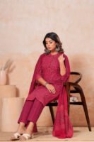 Hand Block Printed Cotton Kurta Set with Dupatta (Rani Pink & Black)