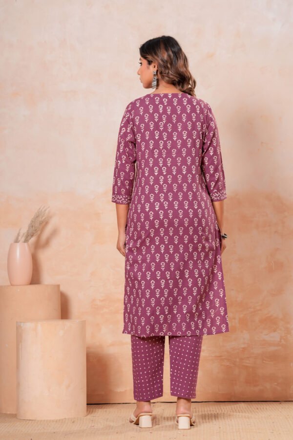 Women’s Printed Kurta Pant Set (Wine/Purple)