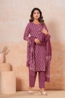 Hand Block Printed Cotton Kurta Set with Dupatta (Wine Purple & White)