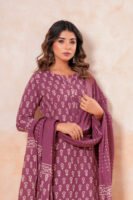 Hand Block Printed Cotton Kurta Set with Dupatta (Wine Purple & White)