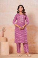 Women’s Printed Kurta Pant Set (Mauve/Purple)