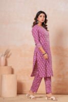 Women’s Printed Kurta Pant Set (Mauve/Purple)