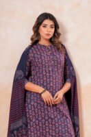Hand Block Printed Cotton Kurta Set with Dupatta (Navy Blue & Red Stripes)