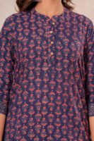 Women’s Printed Kurta Pant Set (Navy Blue & Rust)