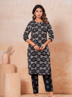 Women’s Black & White Printed Kurta Pant Set