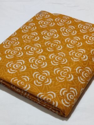 Cotton Hand Block Printed Running Fabric – Mustard Yellow