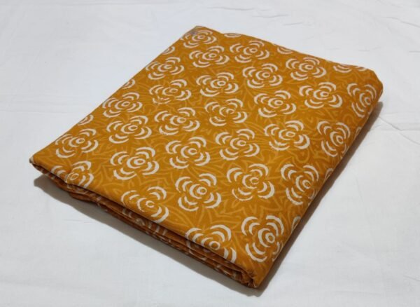 Cotton Hand Block Printed Running Fabric – Mustard Yellow