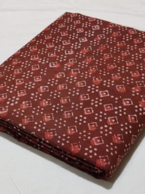 Cotton Hand Block Printed Running Fabric – Maroon Geometric