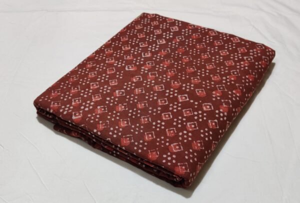 Cotton Hand Block Printed Running Fabric – Maroon Geometric
