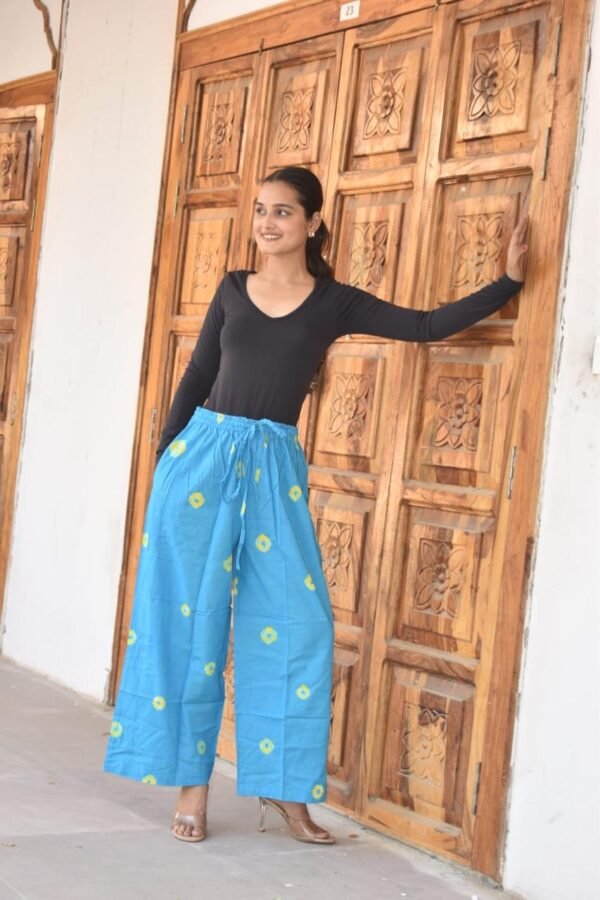 Trendy Free Size Palazzo – Ethnic Printed Casual Wear (Sky Blue)