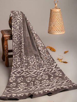 Hand Block Printed Cotton Mulmul Dupatta – Earthy Brown