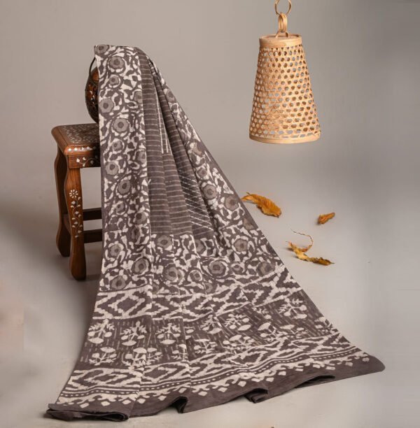 Hand Block Printed Cotton Mulmul Dupatta – Earthy Brown