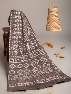 Hand Block Printed Cotton Mulmul Dupatta – Earthy Brown
