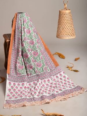 Hand Block Printed Cotton Mulmul Dupatta – Floral Garden