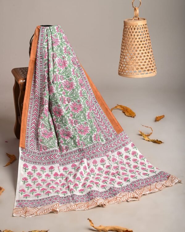 Hand Block Printed Cotton Mulmul Dupatta – Floral Garden