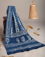 Hand Block Printed Cotton Mulmul Dupatta – Indigo Classic
