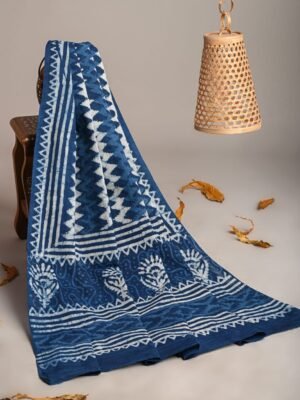 Hand Block Printed Cotton Mulmul Dupatta – Indigo Classic
