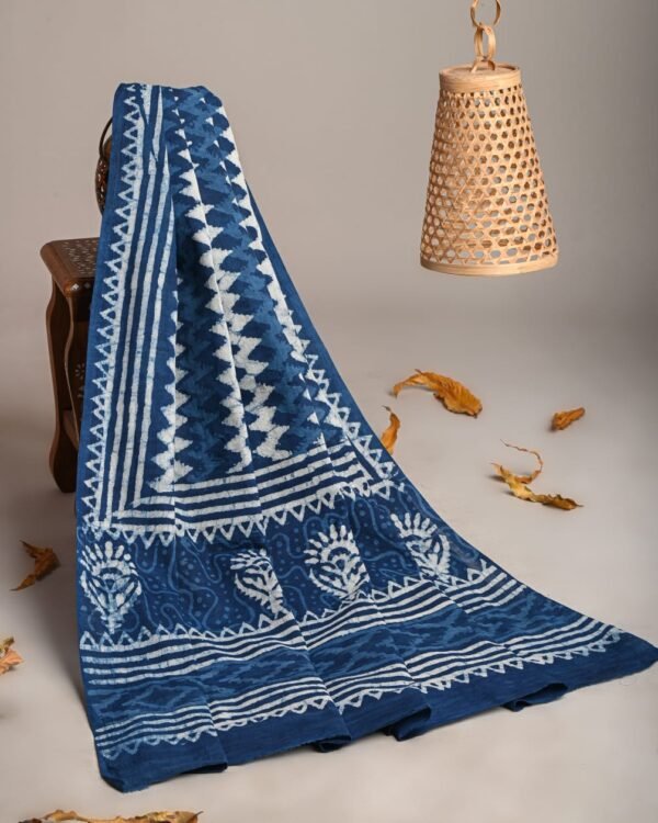 Hand Block Printed Cotton Mulmul Dupatta – Indigo Classic