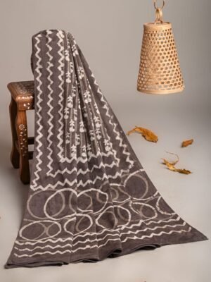 Hand Block Printed Cotton Mulmul Dupatta – Earthy Waves