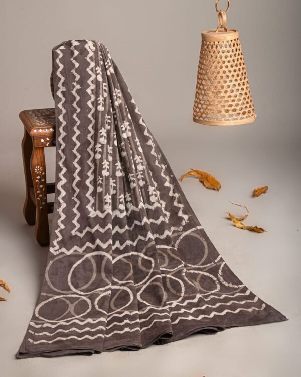 Hand Block Printed Cotton Mulmul Dupatta – Earthy Waves