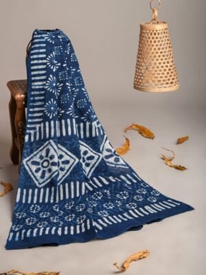 Hand Block Printed Cotton Mulmul Dupatta – Indigo Heritage