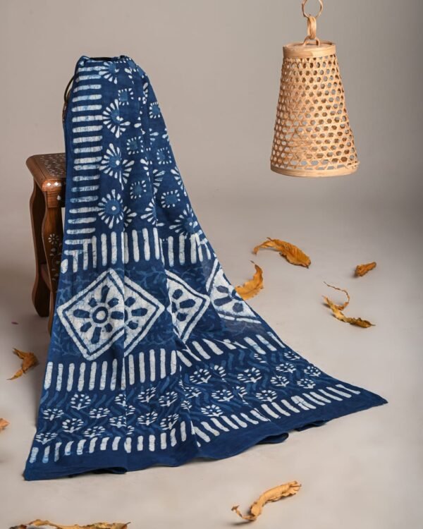 Hand Block Printed Cotton Mulmul Dupatta – Indigo Heritage