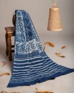 Hand Block Printed Cotton Mulmul Dupatta – Indigo Bloom