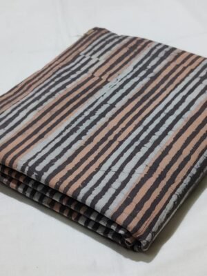 Cotton Hand Block Printed Running Fabric – Earthy Stripe Pattern