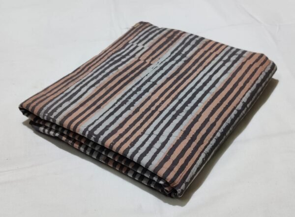 Cotton Hand Block Printed Running Fabric – Earthy Stripe Pattern