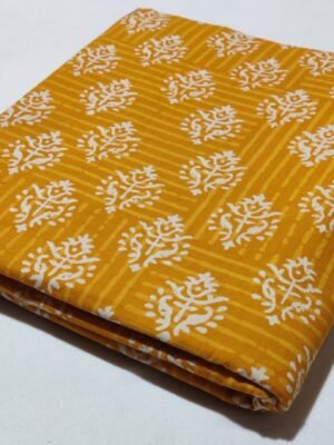Hand Block Printed Cotton Fabric – Mustard Floral Buti