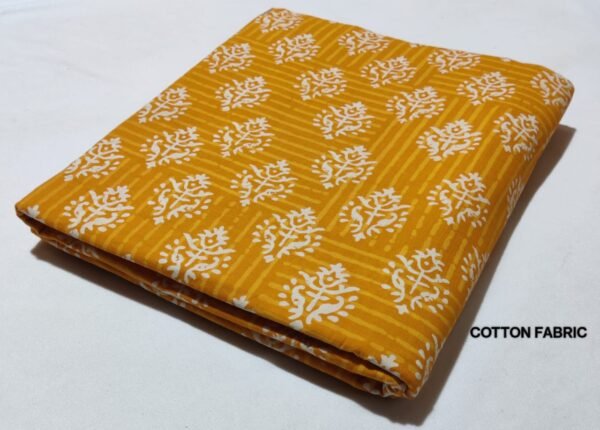 Hand Block Printed Cotton Fabric – Mustard Floral Buti