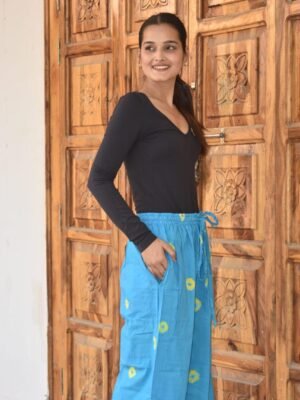 Trendy Free Size Palazzo – Ethnic Printed Casual Wear (Sky Blue)