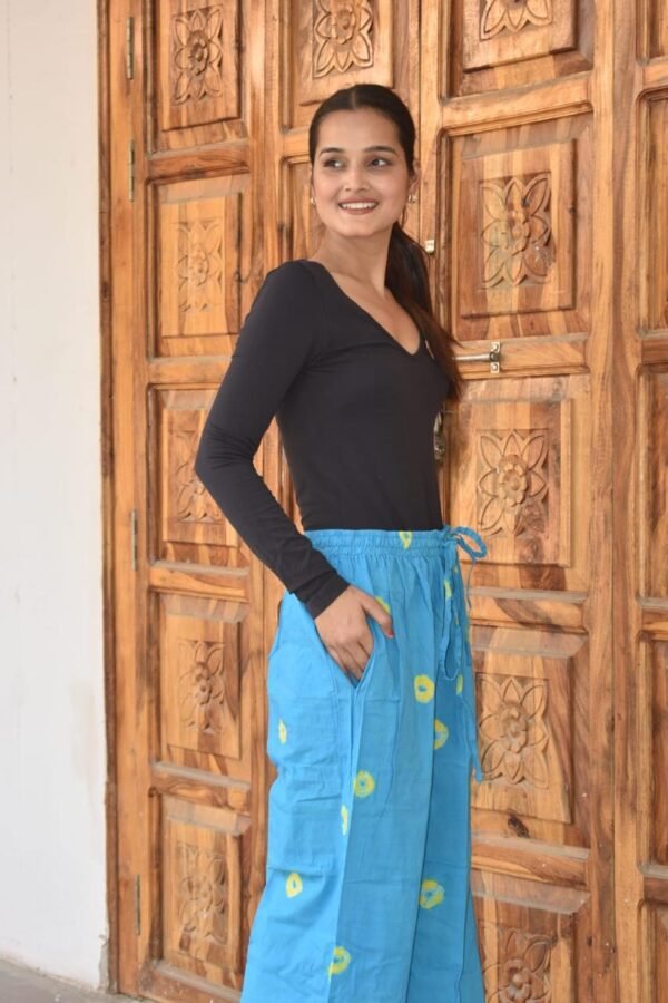 Trendy Free Size Palazzo – Ethnic Printed Casual Wear (Sky Blue)