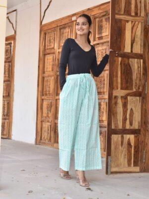 Stylish Free Size Palazzo – Zigzag Printed Casual Wear (Mint Green)