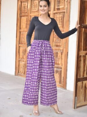 Stylish Free Size Palazzo – Printed Casual Wear (Purple)
