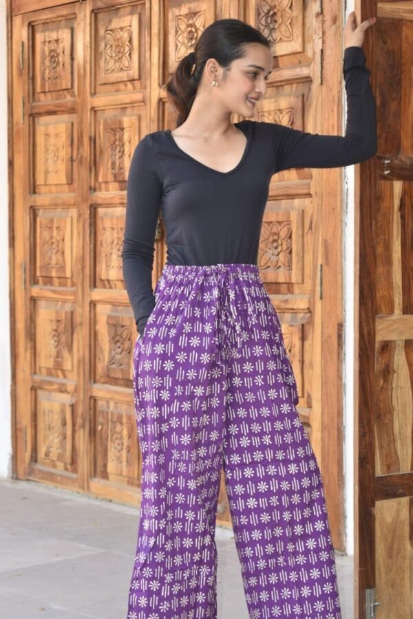 Stylish Free Size Palazzo – Printed Casual Wear (Purple)