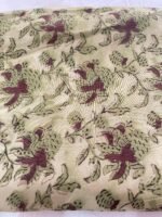 Premium Modal Silk Fabric – Hand Block Printed Floral Bird Design (Beige Base)