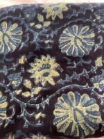 Premium Modal Silk Fabric – Hand Block Printed Floral Vine Design (Indigo Blue Base)
