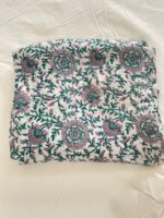 Premium Modal Silk Fabric – Hand Block Printed Floral Vine Design (Off White Base | Teal & Pink)