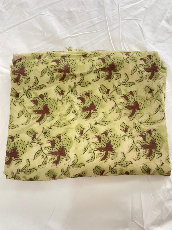 Premium Modal Silk Fabric – Hand Block Printed Floral Bird Design (Beige Base)
