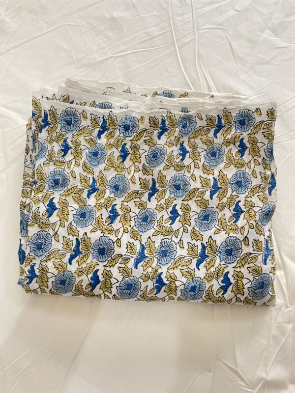 Premium Modal Silk Fabric – Hand Block Printed Floral & Leaf Design (Off White Base)