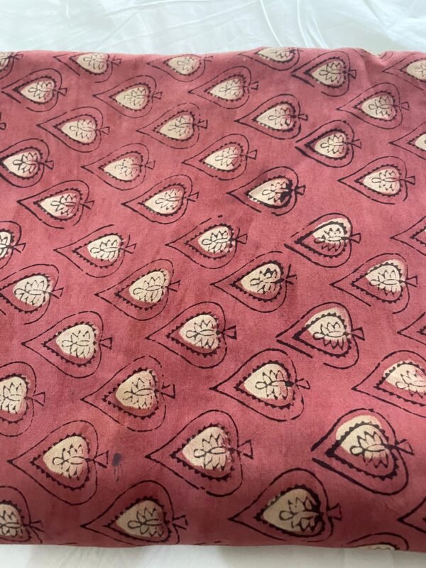 Premium Modal Silk Fabric – Hand Block Printed Paisley Design (Rust Pink)
