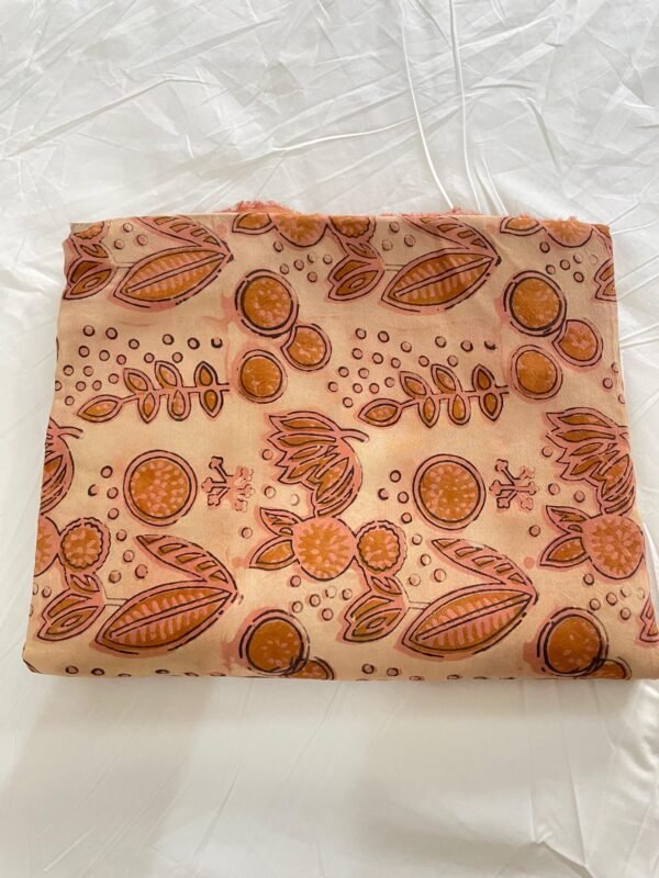 Premium Modal Silk Fabric – Hand Block Printed Abstract Floral Design (Peach Beige Base)