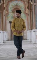 Men’s Printed Short Kurta – Elegant Festive Wear (Mustard Yellow)