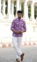 Men’s Elephant Print Short Kurta – Statement Ethnic Wear (Purple)