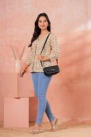 Women’s Printed Shirt – Minimal Ethnic Design (Beige)