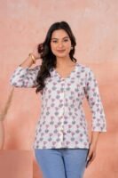 Women’s Printed Shirt – Soft Floral Design (Grey)